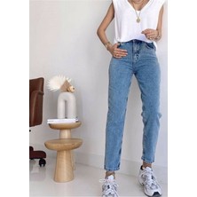 ByCukurovaFrango Leo 90's Dora Max Kar Yıkama Mavi Kadın Yüksek Bel Mom Jean