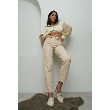 ByCukurovaFrango Vit Bej Mom Jeans Likralı Yüksek Bel Bej Mom Kot Pantolon 2024