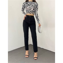 ByCukurovaFrango Leo Penelope Benjamin Andrea Siyah Likralı Mom Jean Pantolon