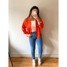 ByCukurovaFrango Penolope Kadın Mavi Yüksek Bel Jean 1746