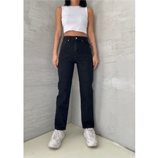 ByCukurovaFrango Leo Penelope Zero Lara Mom Siyah Rahat Kesim Comfort Yüksek Bel Jean