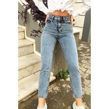 ByCukurovaFrango Yüksek Bel Likralı Boyfriend Denim Kot Pantolon(1 Beden Büyük Alınız)