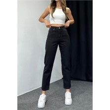 ByCukurovaFrango Penelope Just Siyah Orijinal Ultra Yüksek Bel Mom Jean(Tam Kalıptır)