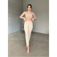 Monera Kadın Bej Sade Mom Jean Pantolon 2024