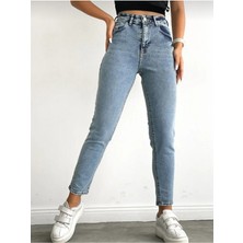 Jeans Açık Mavi Yüksek Bel Likralı Mom Jeans Pantolon