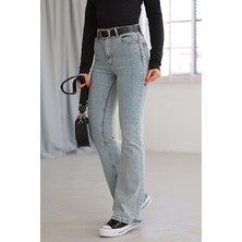 ByCukurovaFrango Benjamin Kar Yıkama Gold Ispanyol Ispanyol Jean Yüksek Bel Kot Pantolon