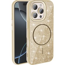 Başkenttekno iPhone 16 Pro Max Kılıf Magsafe Şarj Özellikli Parlayan Simli Okso Kapak