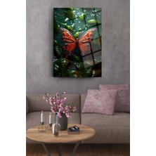 Glassart Design Kelebek ve Yapraklar Dekoratif Cam Tablo Duvar Dekorasyonu Salon Tablosu Modern Tablo