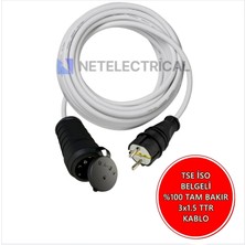 Netelectrical  Kauçuk Tekli Topraklı Ara Uzatma Kablosu 10 Metre  3x1.5 mm² Ttr Beyaz Kablolu