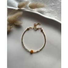 Pel Design Kehribar Taşı Kum Boncuk Altın  Bileklik
