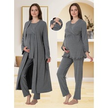 Effortt Lohusa Sabahlıklı Pijama Takımı Füme - 4044