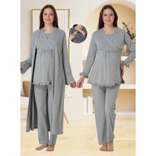 Effortt Lohusa Sabahlıklı Pijama Takımı Gri - 4044