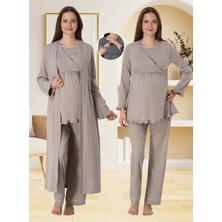 Effortt Lohusa Sabahlıklı Pijama Takımı Bej - 4044
