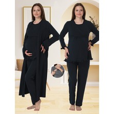 Effortt Lohusa Sabahlıklı Pijama Takımı Lacivert - 4044