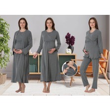 Effortt Dvina Effortt Lohusa 4'lü Set - Sabahlık/pijama Takımı/gecelik Füme - 4046