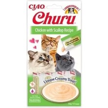 Inaba Ciao Churu Cream Tavuklu ve Deniz Taraklı Sıvı Kedi Ödül Maması 14 gr 4 Adet