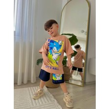 Erkek Çocuk Sonic Modelli Baskılı Şortlu Pamuk Takım