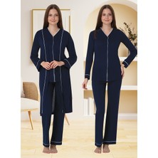 Effortt Lohusa Sabahlıklı Pijama Takımı Lacivert - 5074