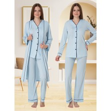 Effortt Lohusa Sabahlıklı Pijama Takımı Mavi - 5074