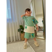 Erkek Çocuk Minecraft Modelli Baskılı Şortlu Pamuk Takım