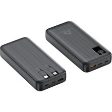 Powerbank 20000 Mah 22.5 W Dijital Göstergeli Dahili Çoklu Kablolu Powerbank,siyah,beyaz,taşınabilir Şarj Cihazı