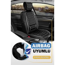 
renault Clio 2 Sedan Uyumlu Yarı Deri Oto Koltuk Kılıfı Ön/arka 5li Anka Set Siyah-Beyaz