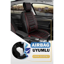 
renault Megane 1 Uyumlu Yarı Deri Oto Koltuk Kılıfı Ön/arka 5li Anka Set Siyah-Kırmızı