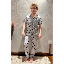 Pjkö Mickey Desenli Gri Kısa Kollu Önden Düğmeli Erkek Çocuk Pijama Takımı 4-12 Yaş 703K