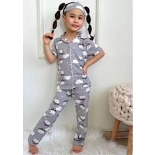Pjkö Bulut Desenli Gri Kısa Kollu Önden Düğmeli Kız Çocuk Pijama Takımı 4-12 Yaş 730K