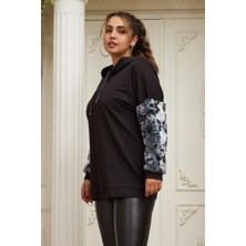 Imagine Giyim Kadın Kol Peluş Kürk Detaylı Büyük Beden Siyah Sweatshirt - Şıklığı ve Rahatlığı Buluşturan Tasarım