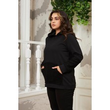Imagine Giyim Kadın Kol Peluş Garnili Büyük Beden Siyah Sweatshirt - Şıklık ve Rahatlık Bir Arada