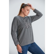 Imagine Giyim Baskılı Nakış Detaylı Büyük Beden Sweatshirt