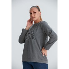 Imagine Giyim Baskılı Nakış Detaylı Büyük Beden Sweatshirt