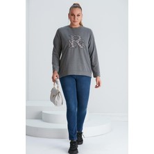 Imagine Giyim Baskılı Nakış Detaylı Büyük Beden Sweatshirt