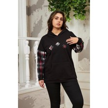 Imagine Giyim Kollar Ekose Büyük Beden Siyah Sweatshirt