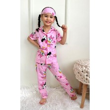 Pjkö Minnie Mause Desenli Pembe Kısa Kollu Önden Düğmeli Kız Çocuk Pijama Takımı 4-12 Yaş 722K