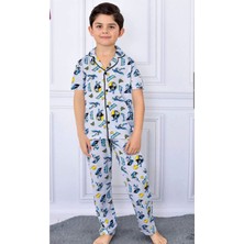 Pjkö Batman Desenli Gri Kısa Kollu Önden Düğmeli Erkek Çocuk Pijama Takımı 4-12 Yaş 711K