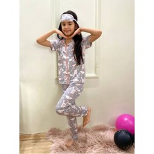 Pjkö Tavşan Desenli Gri Kısa Kollu Önden Düğmeli Kız Çocuk Pijama Takımı 4-12 Yaş 927K