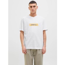 Jack & Jones Jack Jones Jorsplıt Aop Brandıng Tee Ss Crew Neck Erkek Beyaz Tshirt 12272993-01