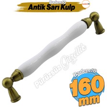 Badem10 Domaniç Porselen Antik Sarı Kulp 160 mm Mobilya Çekmece Mutfak Dolabı Dolap Kapak Kulplar