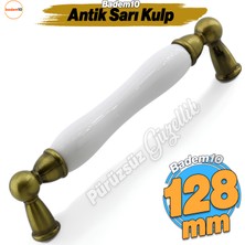 Badem10 Domaniç Porselen Antik Sarı Kulp 128 mm Mobilya Çekmece Mutfak Dolabı Dolap Kapak Kulplar