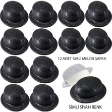 Nessiworld   siyah Renk Simli Melon Yuvarlak Parti Şapkası 12 Adet