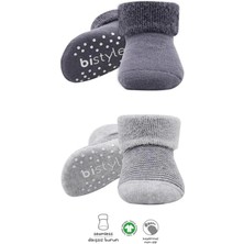 Nessiworld Bistyle Çemberli Kaymaz Havlu Soket Çorap 2'li BS10503 Gri-Antrasit