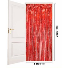 Nessiworld Kırmızı Renk Ekstra Metalize Parlak Saçaklı Arka Fon Perde Ithal  1x2 Metre