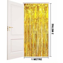 Nessiworld Altın Gold Renk Ekstra Metalize Parlak Saçaklı Arka Fon Perde Ithal  1x2 Metre