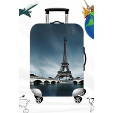 Likralı Esnek Kumaş Eyfel Kulesi Baskılı Dayanıklı Valiz Ve Bavul Kılıfı