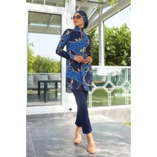 Kadın Lacivert Desenli Uzun Kollu Tesettür Mayo HZL25S-AR268-514
