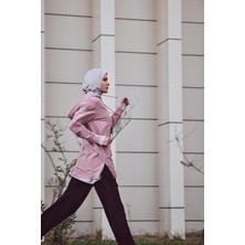 Haşema Active Pembe Uzun Kollu Kapüşonlu Fermuarlı Tesettür Antrenman Tişörtü %90 Polyester