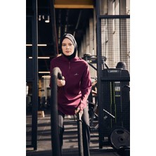 Haşema Active Uzun Kollu Yakası Fermuarlı Mor Tesettür Antrenman Tişörtü Act-9