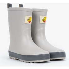 Haribo Çocuk Yağmur Çizmesi Gri Uzun Kauçuk Malzeme Tokalı Bağlama ile Su Geçirmez Özellikte